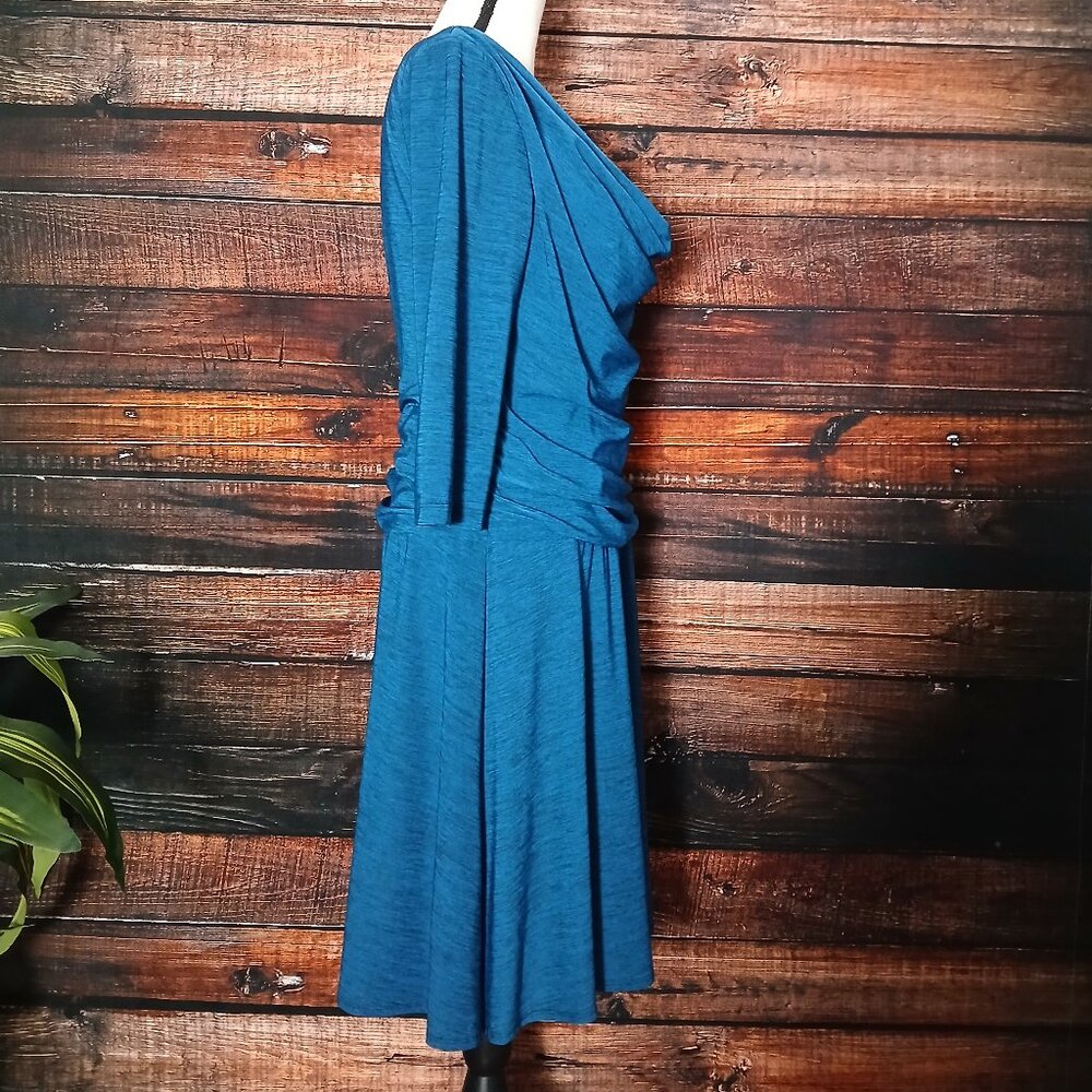 Rabbit Rabbit Rabbit Designs Dress 12 Blue Cowl Neck Ruched 3/4 Sleeve - Picture 7 of 9